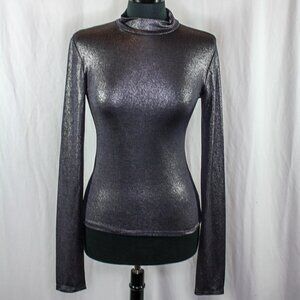ANDAMANE Mock Neck Beth Top Metallic Silver Pewter Size S
